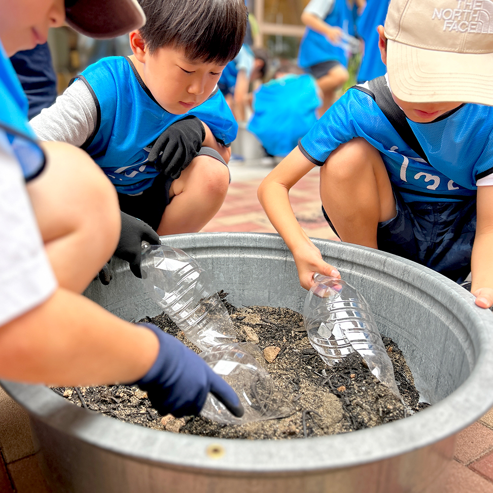 水草の炭を土と混ぜ合わせます